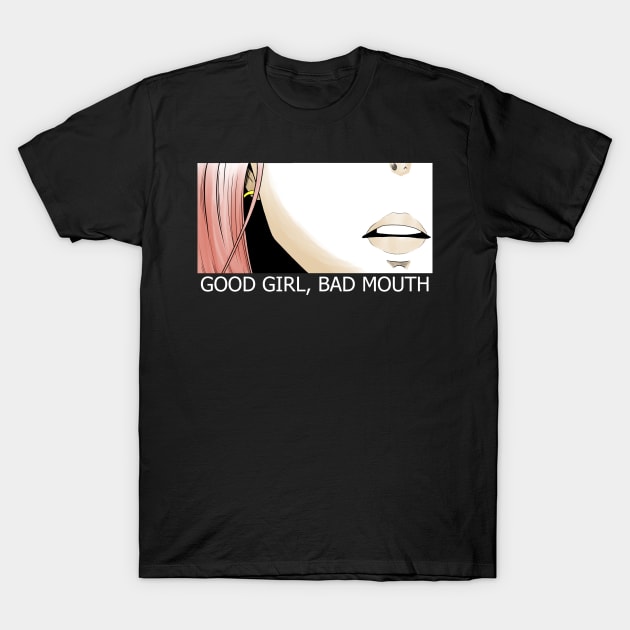 Anime Girl quote "GOOD GIRL BAD MOUTH" T-Shirt by Elsieartwork